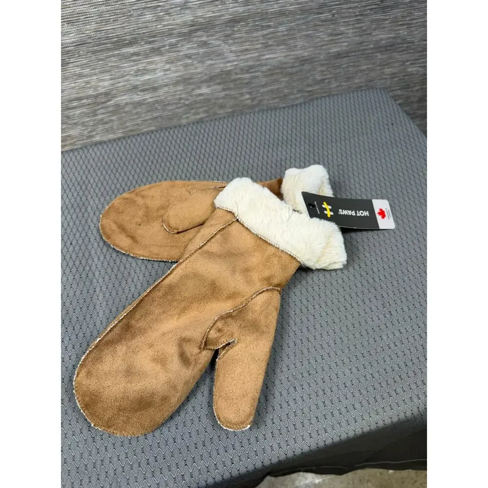 Hot Paws Mittens Womens Size L/XL Brown Faux Fur Lined Insulated Winter Gloves